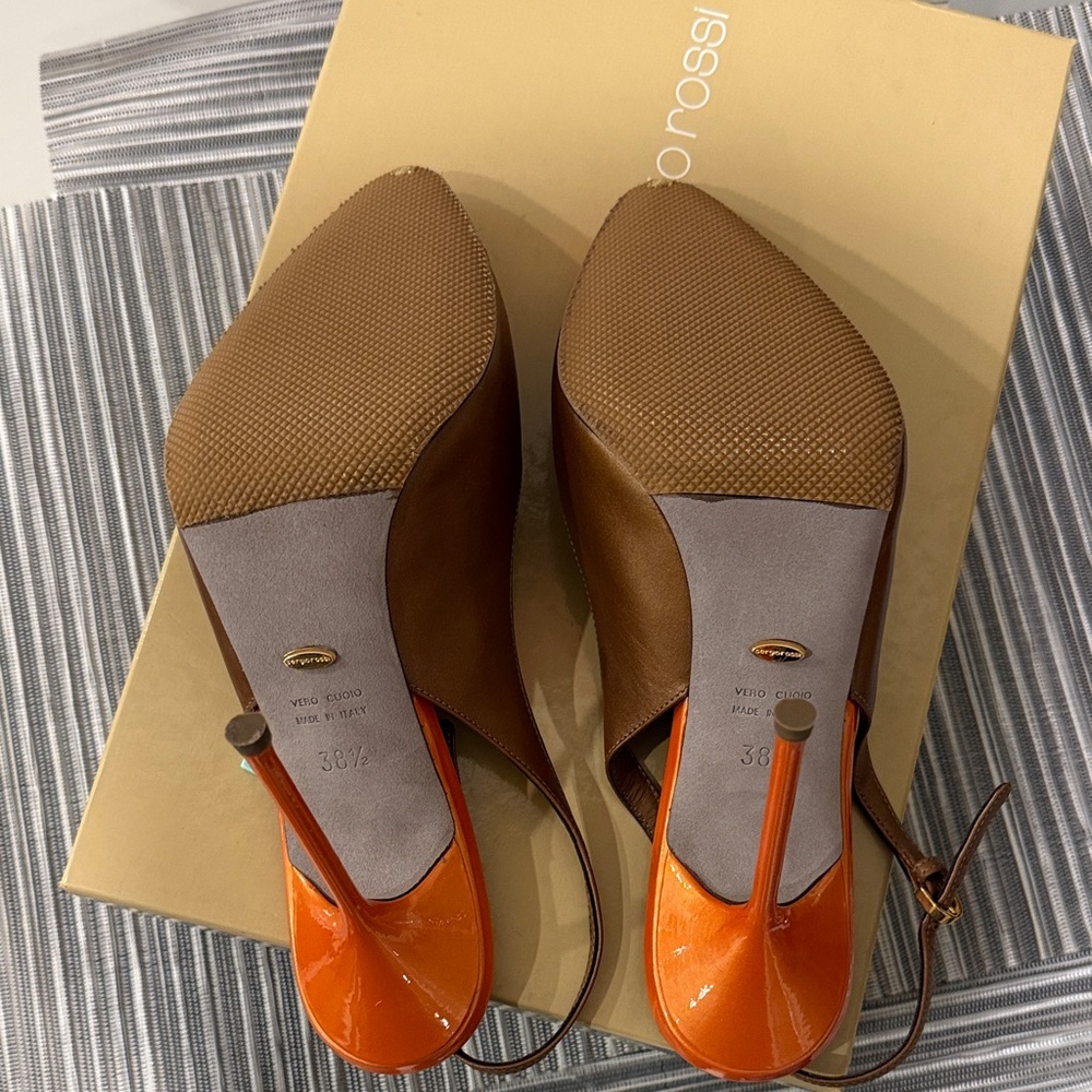 Sergio Rossi Brown and Orange Slingback Heels - Picture 3 of 5
